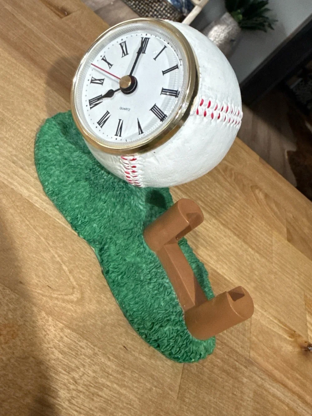 Baseball Quartz Tabletop Clock With Baseball Card Holder